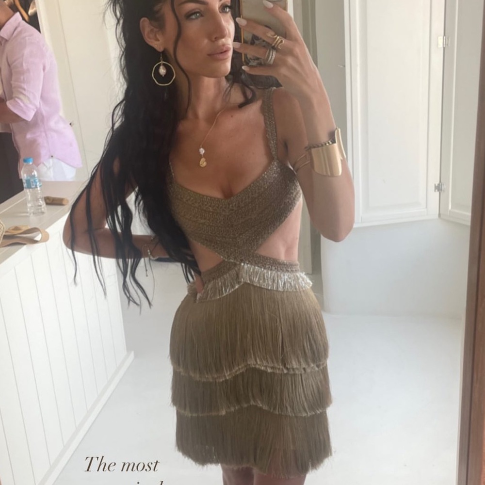 PatBO Gold Fringe Tiered Mini Dress - Picture 4 of 4